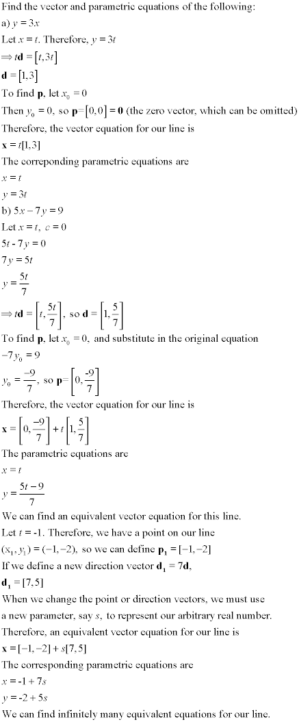 What is the vector equation of a line?